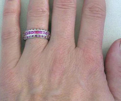 Natural Pink Sapphire Anniversary Band Ring in 14k white gold