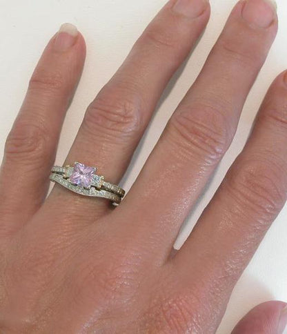 Platinum Pink Sapphire Wedding Set