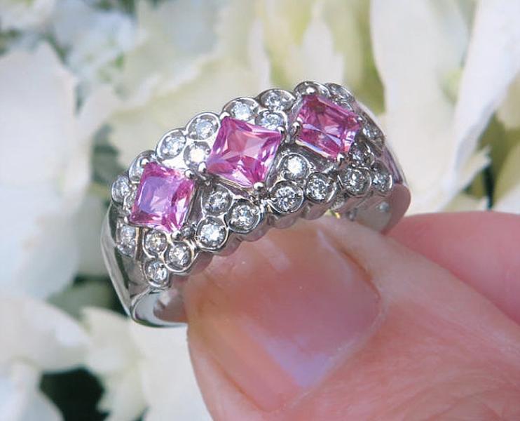 1.33 ctw Princess Cut Pink Sapphire and Diamond Band in 14k white gold
