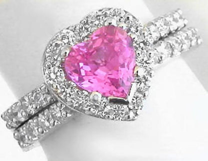 Platinum Natural Pink Sapphire Engagement Ring - Heat Cut Sapphire ring and band set