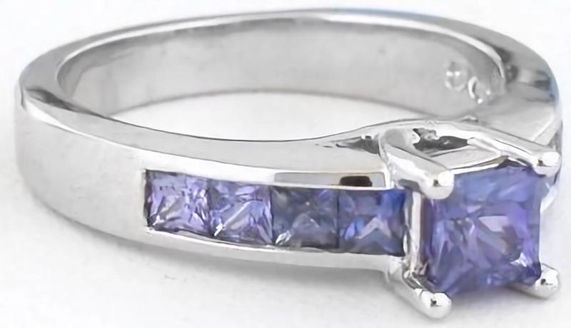 Natural Princess Cut Purple Sapphire Engagement Ring in 14k white gold with channel set princess cut sapphires