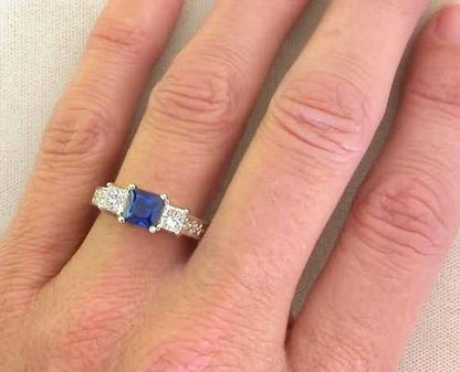 1.58 ctw Blue Sapphire and Diamond Ring in 14k white gold