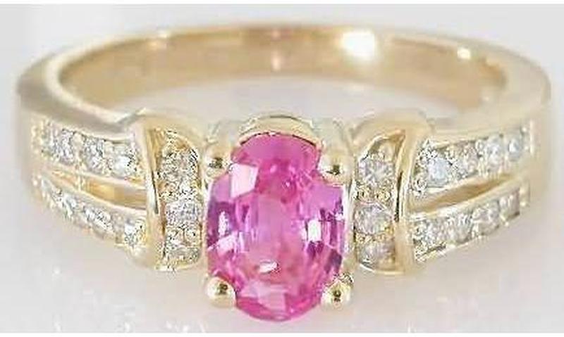 Natural Oval Pink Sapphire Engagement Ring in solid 14k yellow gold for sale