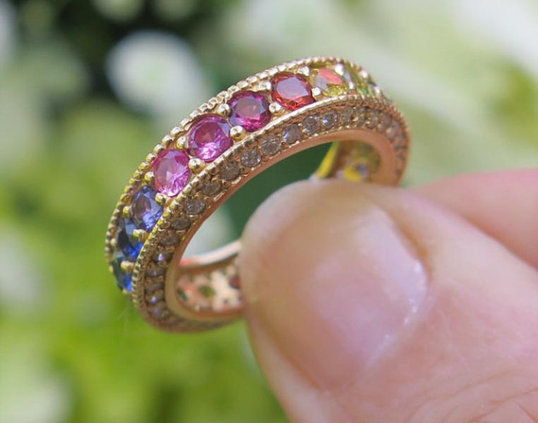 LGTB Natural Rainbow Sapphire Wedding Eternity BandRing and Diamond Eternity Band for sale