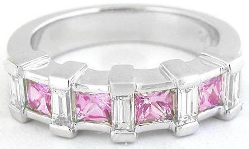 Natural pink sapphire ring in 14k white gold