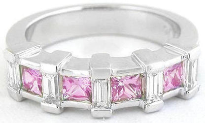 Natural pink sapphire ring in 14k white gold