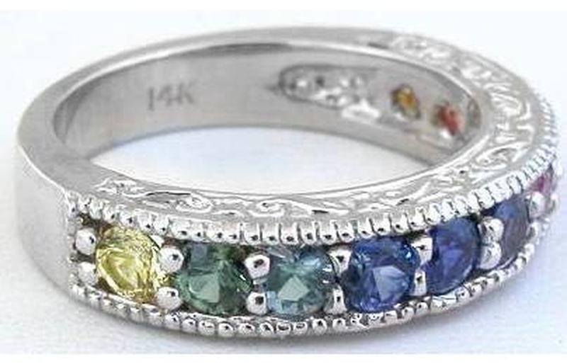 Shared Prong Rainbow Sapphire Rings