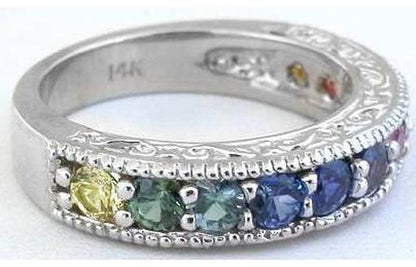 Shared Prong Rainbow Sapphire Rings