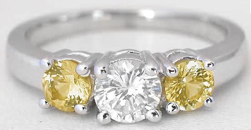 Round cut natural yellow sapphire engagement ring in 14k white gold