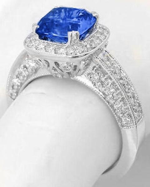 Fine Blue Sapphire Ring with Diamond Halo