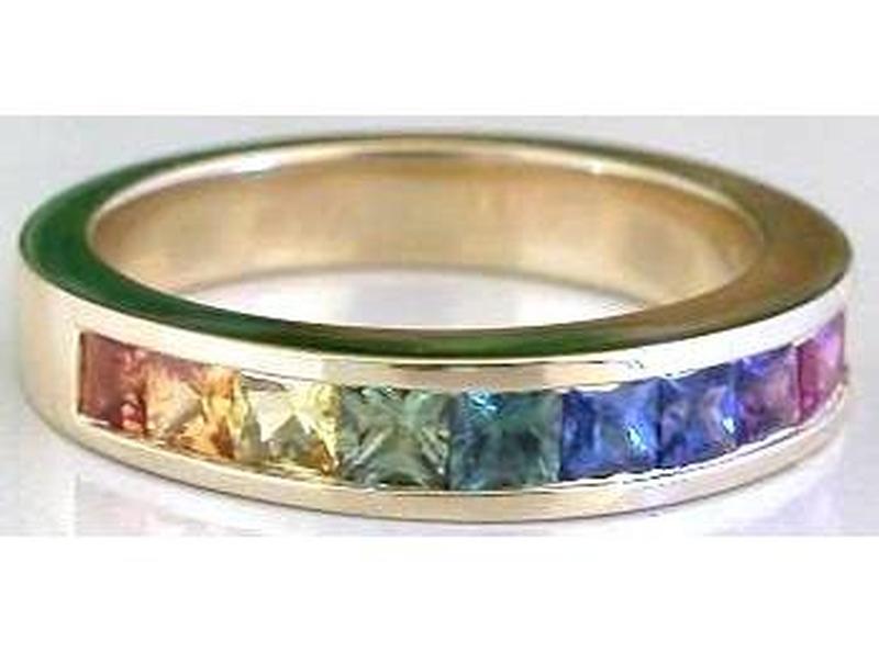Rainbow Sapphire Princess Cut Rings
