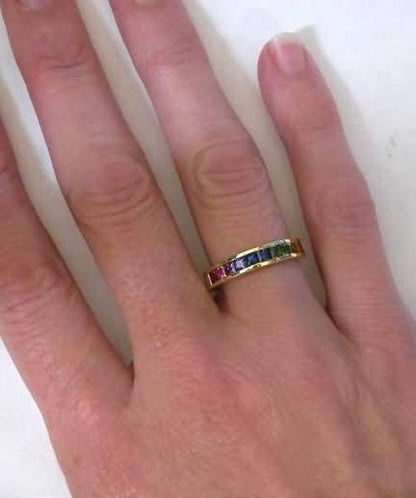Rainbow Sapphire Anniversary Bands