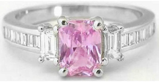 1.61 ctw Radiant Cut Pink Sapphire and Diamond Ring in 14k white gold