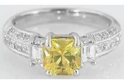 Natural Unheated Radiant Cut Bright Yellow Sapphire Ring in 18k gold