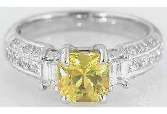 Natural Unheated Radiant Cut Bright Yellow Sapphire Ring in 18k gold