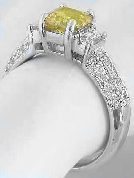 2.47 ctw Unheated Radiant Cut Bright Yellow Sapphire and Diamond Ring in 18k gold