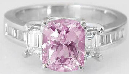 Natural 2.22 carat Light Pink Sapphire and Fancy Baguette Diamond Ring in Platinum - Heirloom Quality