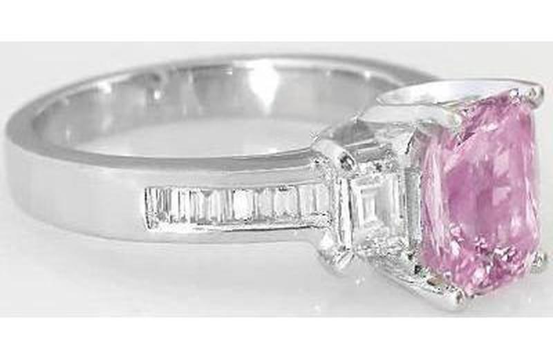 Platinum Pink Sapphire Engagement Rings with Baguette Diamonds