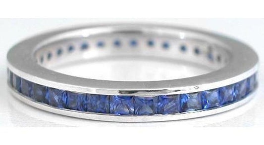 Natural Sapphire Eternity Band Ring with Channel Set Princess Cut Blue Sapphires for sale