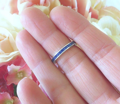 Natural Princess Cut Blue Sapphire Eternity Band Ring with Channel Set Blue Sapphires in gold or platinum