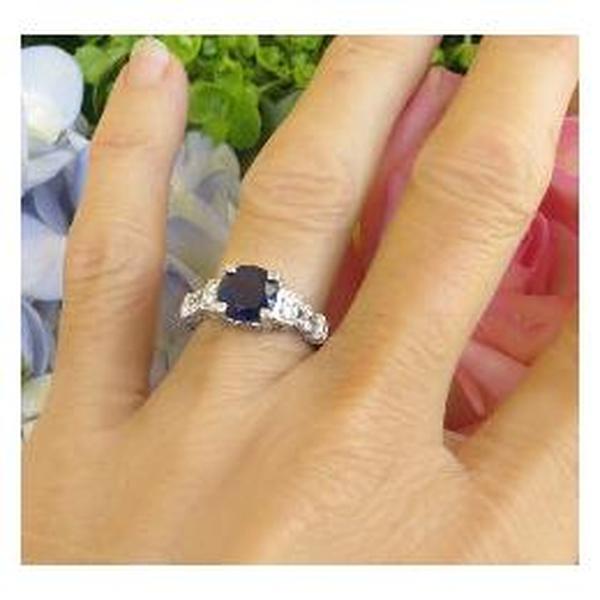 Natural Round Royal Navy Blue Sapphire Ring in 14k white gold for sale