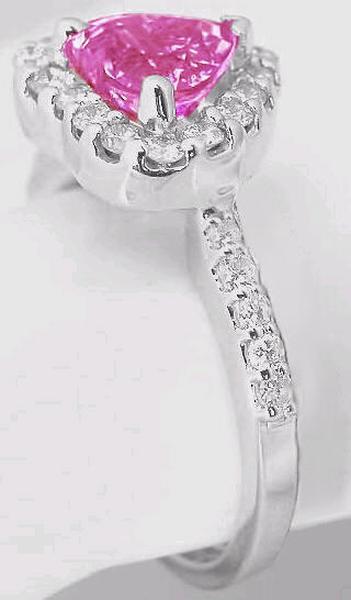 Heirloom Quality Natural Heart Pink Sapphire and Round Diamond Halo Ring in 14k white gold