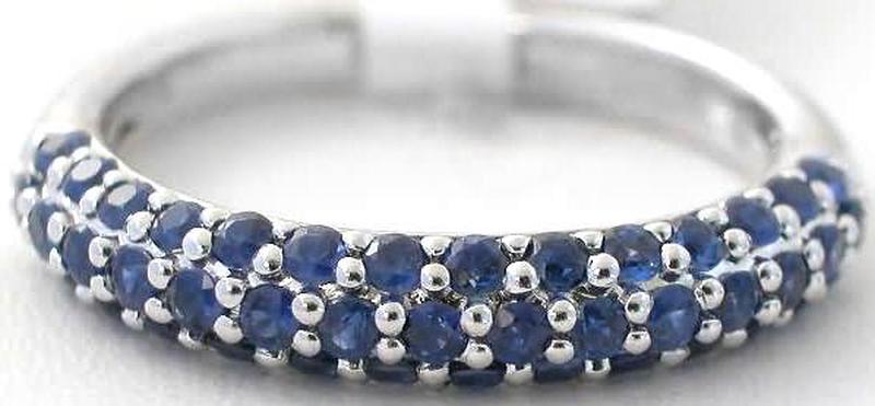 Pave set natural blue sapphire ring in 14k white gold