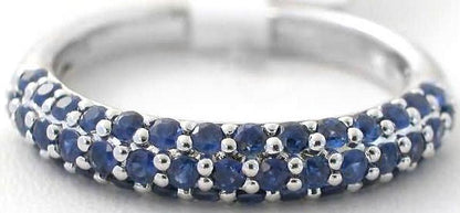 Pave set natural blue sapphire ring in 14k white gold
