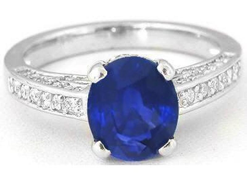 Natural Ceylon Blue Sapphire Engagement Ring - Real Oval Sapphire and 14k white gold band for sale