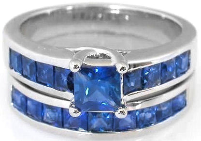 1.2 ctw Princess Cut Blue Sapphire Ring in 14k white gold (band only)