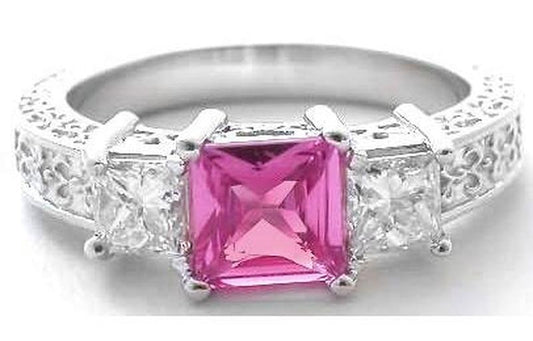Princess cut natural pink sapphire engagement ring in 14k white gold