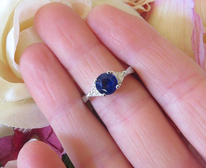 2.01 ctw Ceylon Blue Sapphire Trillion Diamond Ring in 14k white gold