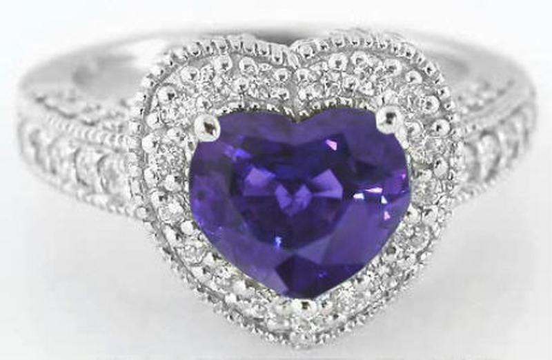 Natural Color Change Sapphire Ring with Heart Shape Sapphire in 18k White Gold - AAAAA Quality