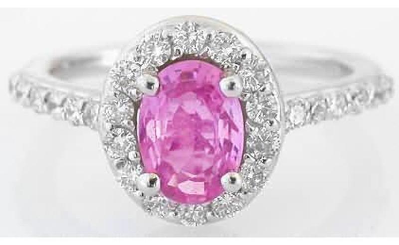 Natural pink sapphire ring in 14k white gold
