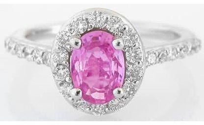 Natural pink sapphire ring in 14k white gold