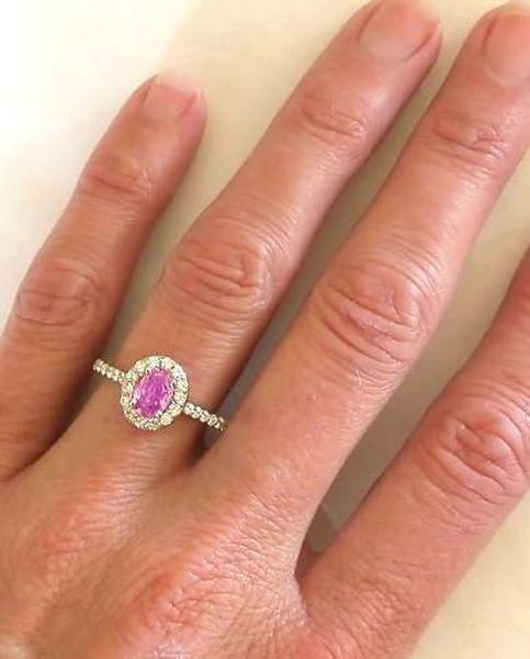 Pink Sapphire Diamond Halo Engagement Rings