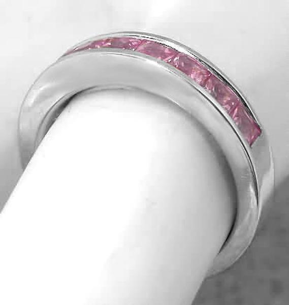 Channel Set Anniversary Ring with 2.5mm Princess cut Pink Sapphires in 14k white gold
