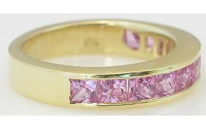 Channel Set Anniversary Band Ring with 2.5mm Princess Cut Natural Pink Sapphires in 14k yellow gold