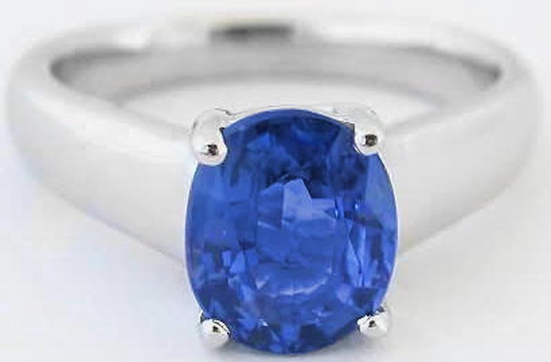 Natural Oval Ceylon Sapphire Solitaire Engagement Ring in 14k white gold for sale