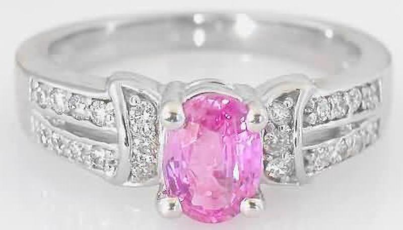 Natural pink sapphire ring in 14k white gold