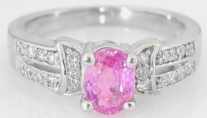 Natural pink sapphire ring in 14k white gold