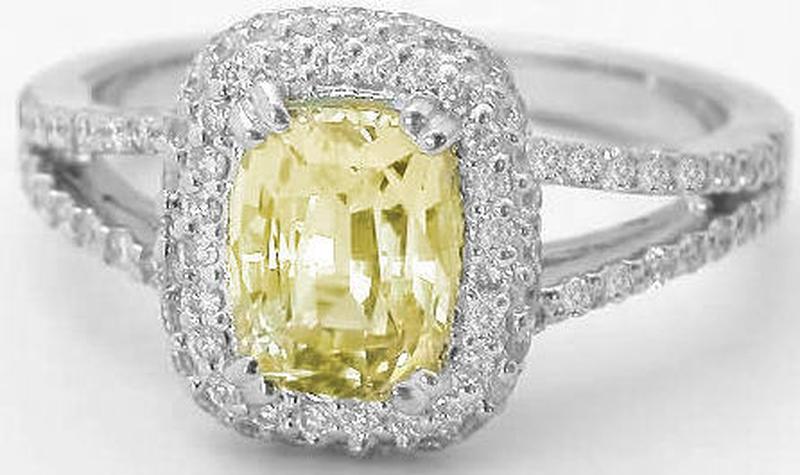 Natural yellow sapphire ring in 18k white gold