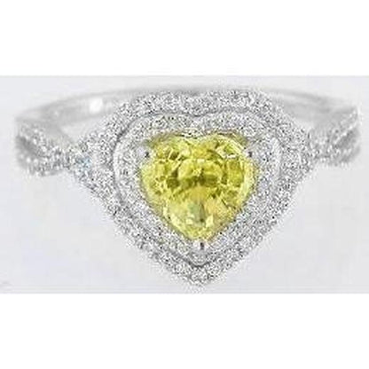 Heart cut natural yellow sapphire ring in 14k white gold