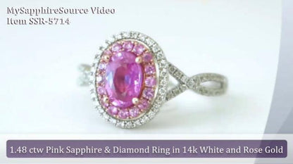 Video of Genuine Pink Sapphire Ring with Double Halo in 14k white gold SSR-5714