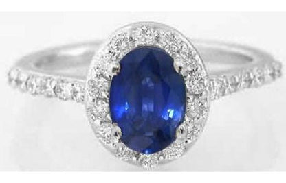 Natural Blue Sapphire Ballerina Engagement Ring in solid 14k white gold for sale