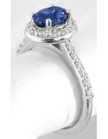 Natural Blue Sapphire Ballerina Engagement Ring in solid 14k white gold for sale