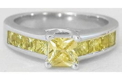 Princess cut natural yellow sapphire ring in 14k white gold