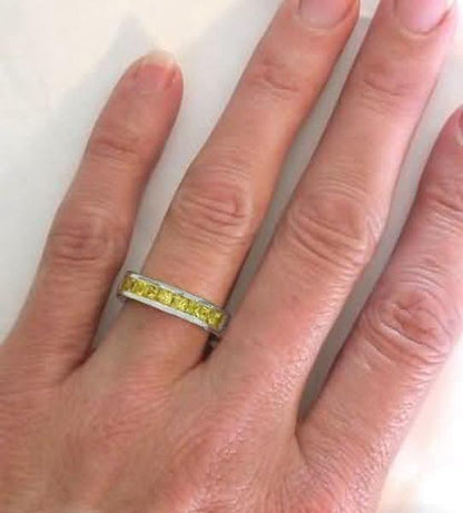 Princess Cut Yellow Sapphire Band White Gold