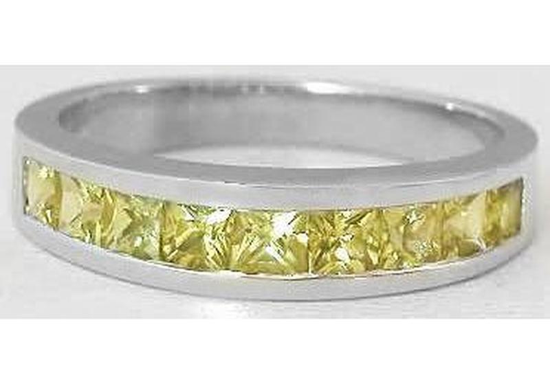 Princess cut natural yellow sapphire ring in 14k white gold