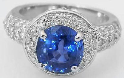 Natural Cornflower Blue Sapphire and Diamond Halo Design Engagement Ring - 18k white gold